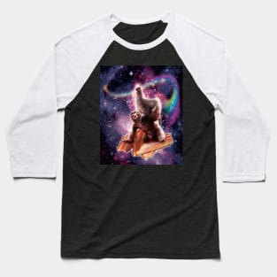 Rainbow Space Llama On Sloth Riding Bacon Baseball T-Shirt